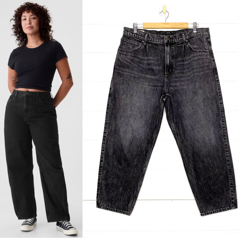 GAP High Rise Barrel Jean in Washed Black Women’s Size 33/ 16